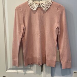 Cable & Gauge Pink Sweater with Lace Collar